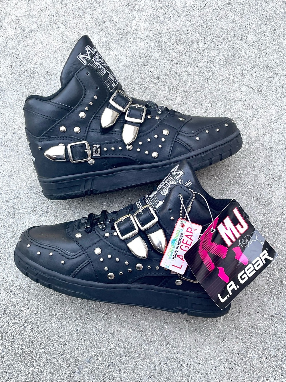 Vtg NWT 1990 Michael Jackson LA Gear Billie Jean Black Studded Hightop Shoes W6